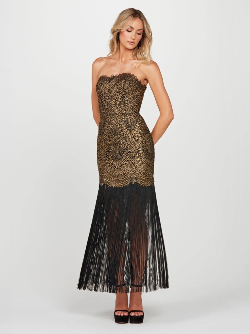 Helsi Naomi Strapless Metallic Fringe Gown - Picture 1 of 5